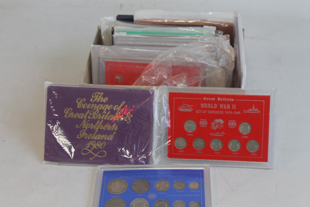 NINE SANDHILL CASED SETS OF PRE 47 SILVER COINS 6d-2/6, together with a run of Royal Mint proof set