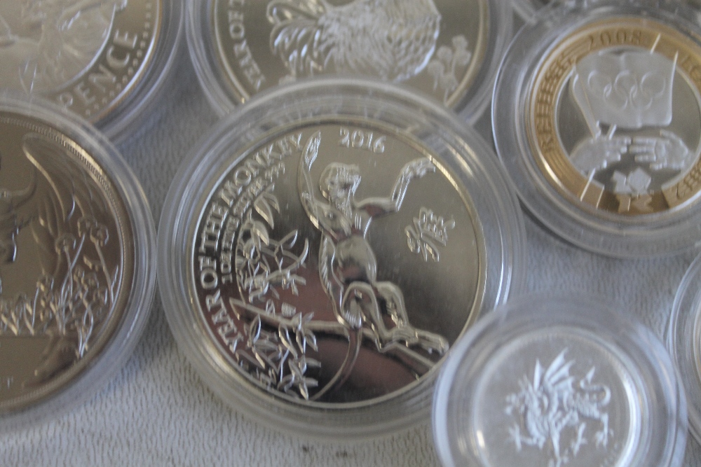 A QUANTITY OF SILVER PROOF COINS IN CAPSULES , to include £1 , £2, and £5 coins etc. - Image 2 of 3