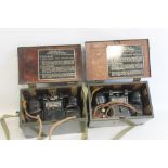 TWO VINTAGE WWII ERA TELEPHONE SETS, "F" and "MKII" in fitted wooden cases