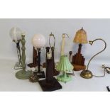 A COLLECTION OF VARIOUS ART DECO STYLE AND OTHER TABLE LAMPS, to include wooden, plastic, Bakelite