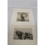 JAN DAUM A PAIR OF ETCHIINGS, depicting a Farmer leading a Horse Pulling a Hay Wagon and a Farmer c