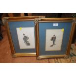 A PAIR OF ORIENTAL GILT FRAMED AND GLAZED FULL LENGTH PORTRAITS