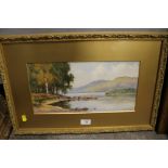 LESTER JAMES (XX). 'Derwent Water, Lake District', watercolour, gilt framed and glazed, 20 x 39 cm