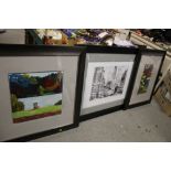 THREE LARGE MODERN FRAMED AND GLAZED PRINTS