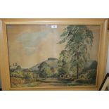 A FRAMED AND GLAZED WATERCOLOUR SIGNED EDWIN HARRIS OF A COUNTRY SCENE