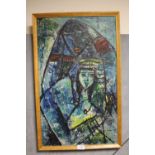 AN ABSTRACT OIL OF AN EGYPTIAN MOTHER AND DAUGHTER AFTER GAZBIA SIRRY BY A.CHARLES 1964