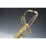 AN 1821 PATTERN CAVALRY SWORD, brass three bar hilt marked WYC 8, brass scabbard marked WYC 18 (