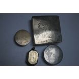 FOUR ORIENTAL METAL SCHOLARS INK BOXES ETC, all with engraved detail, one having a twist lock lid,