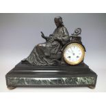 A MID 19TH CENTURY JAPY FRERES TWO TRAIN FIGURAL MANTEL CLOCK, the white enamel dial within a drum