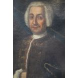 AN 18TH CENTURY PORTRAIT STUDY OF A GENTLEMAN WITH WHITE WIG, unsigned, oil on canvas, framed, 73