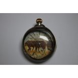 A HALLMARKED SILVER OPEN FACED MANUAL WIND POCKET WATCH, with unusual Buffalo design dial, Dia 5