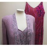 SIX ITEMS OF LADIES EVENING WEAR, with heavily beaded embellishment throughout, pinks and purples,