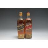 2 OLD BOTTLINGS OF JOHNNIE WALKER RED AND BLACK LABEL WHISKY (2)