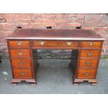 A 19TH CENTURY MAHOGANY TWIN PEDESTAL DESK, having an inset red leather writing surface, with an