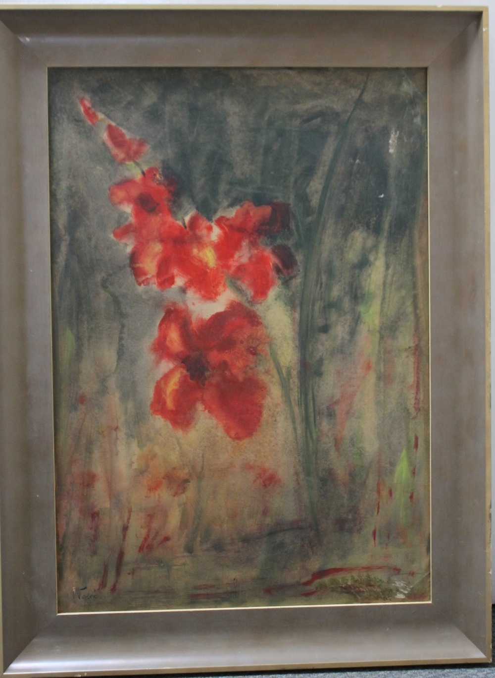 I. VOLDE. A 20th century still life study of flowers, signed lower left, mixed media on board, - Image 2 of 3