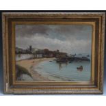 J WILLIAMSON (AMERICAN 1826-1885). Devon harbour scene, signed lower left, oil on canvas, gilt