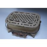 A FRENCH ENAMEL FOOT WARMER, W 26.5 cm