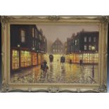 JOHN BAMPFIELD (1947). Evening street scene, signed lower left, oil on canvas, gilt framed, 50 x