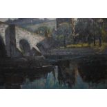 T. PETERS. An impressionist Scottish town scene with rowers on the river 'Old Sterling Bridge' see