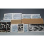 MERYL WATTS (b.1910). A box of woodcut postcards, mainly of Portmeirion scenes, mostly signed in