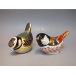 A ROYAL CROWN DERBY COAL TIT PAPERWEIGHT, together with a Royal Crown Derby Blue Tit paperweight,