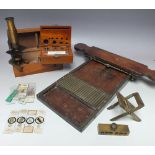 A COLLECTION OF VINTAGE PHARMACEUTICAL ITEMS, comprising a Victorian mahogany and brass pill roller,