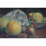 LES DOYLE. Twentieth century Irish school, still life study of a bowl of fruit on a table, signed