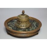 A FRENCH TYPE MARBLE AND GILT METAL INKWELL, Dia 15.5 cm