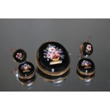 A PIETRA DURA JEWELLERY SET, consisting of an oval brooch detailed with a vase of flowers,