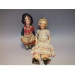 AN EARLY TO MID 20TH CENTURY 13" COMPOSITION HEADED DOLL, in period clothing, together with a German