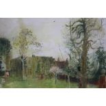 NINA CARROLL (b.1900). A manor house garden scene, signed and dated 1878 lower left, ink and