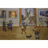JOHN WILSON. A late 20th / early 21st century of children in an art gallery 'Little Masters', signed