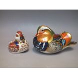 A ROYAL CROWN DERBY MANDARIN DUCK SIGNED BY JOHN ABLITT, silver stopper to base, W 12.5 cm, together