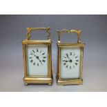 A DUVERDREY AND BLOQUEL BRASS CASED CARRIAGE CLOCK, the case with five glass panels having visible