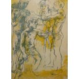 MOUNTEBANKS. A 20th century study of male nude and semi-nude figures, signed and inscribed in pencil
