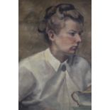 F. J. METTE. Twentieth century Continental school, study of a seated woman at a table, signed and