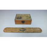 MAUCHLINE WARE - A RECTANGULAR LIDDED BOX WITH FLORAL TRANSFER AND IMAGE OF 'OTTERY ST MARY CHURCH',