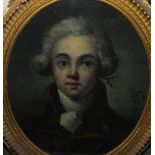 AN EARLY 19TH CENTURY OVAL PORTRAIT STUDY OF A YOUNG REGENCY GENTLEMAN, signed with monogram