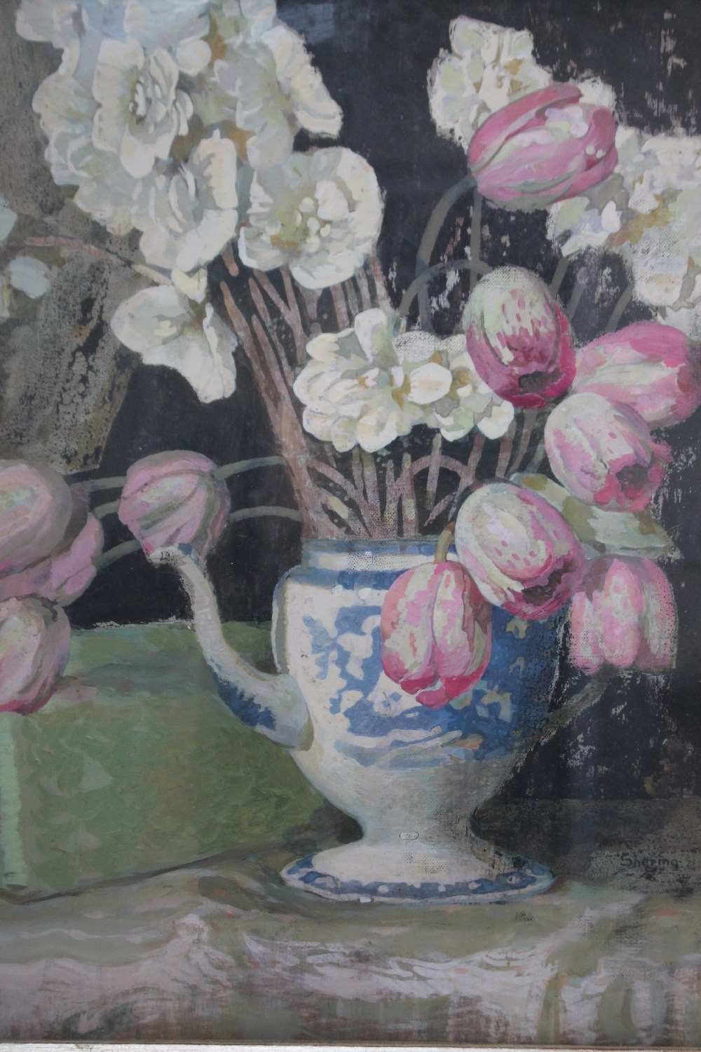 GEORGE SHERINGHAM (1884-1937). A still life study of flowers in a coffee pot, see Kensington Art