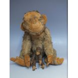 A VINTAGE MERRYTHOUGHT MONKEY, mohair body with articulated head and limbs, velvet face, hands and