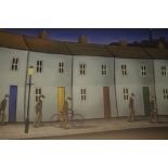 PAUL HORTON. Late 20th / early 21st century street scene with figures 'Community Spirit', signed