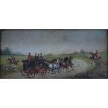 PHILIP H. RIDEOUT (1860-1920). Passenger carriage and horses on a country lane with huntsmen and