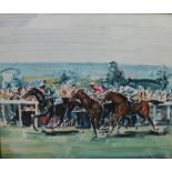 JOHN HATFIELD. A late 20th / early 21st century horse racing scene, signed lower right, oil on