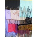 A COLLECTION OF LADIES EVENING SHAWLS / STOLES ETC., various styles and fabrics to include