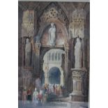 CIRCLE OF PROUT. Nineteenth century Continental cathedral interior scene with figures, unsigned,