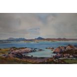 MARY HOLDEN BIRD (d.1978). Scottish school, rocky coastal scene, mountains beyond, signed in