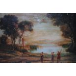 LATE 18TH / EARLY 19TH CENTURY CONTINENTAL SCHOOL, classical wooded lake scene with figures and