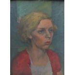 BLOOMSBURY GROUP STYLE PORTRAIT STUDY OF A YOUNG WOMAN, oil on board, framed, 38 x 28 cm