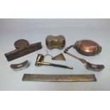 A COLLECTION OF CHINESE / ORIENTAL OPIUM RELATED METALWARE ETC., to include scales, various weights,