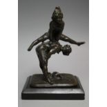BARYE FILS - 20TH CENTURY FRENCH SCHOOL BRONZE FIGURE, modelled as two children playing leap frog,